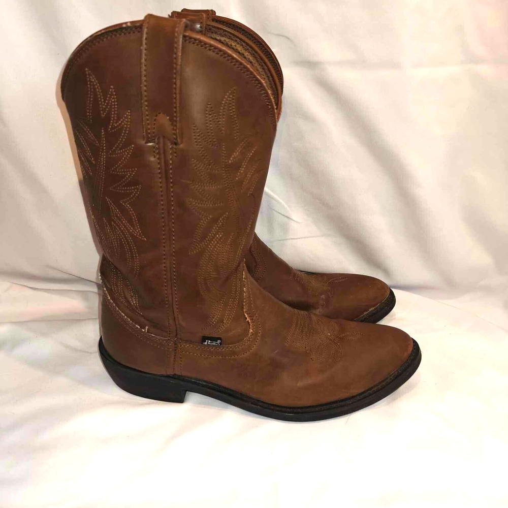 Justin Boots Mens 10D Brown Pull On JB1100 Western Leather Cowboy